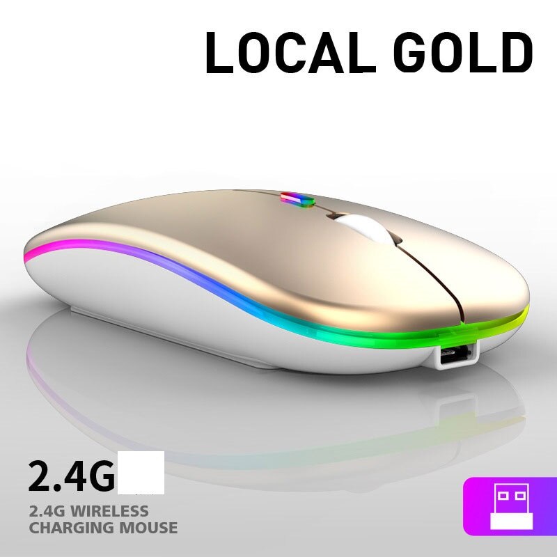 2.4G Wireless Mouse USB Rechargeable Mouse Silent Mute Office Mice Backlit Mouse Optical Ergonomic Gaming Mouse: gradient lights C