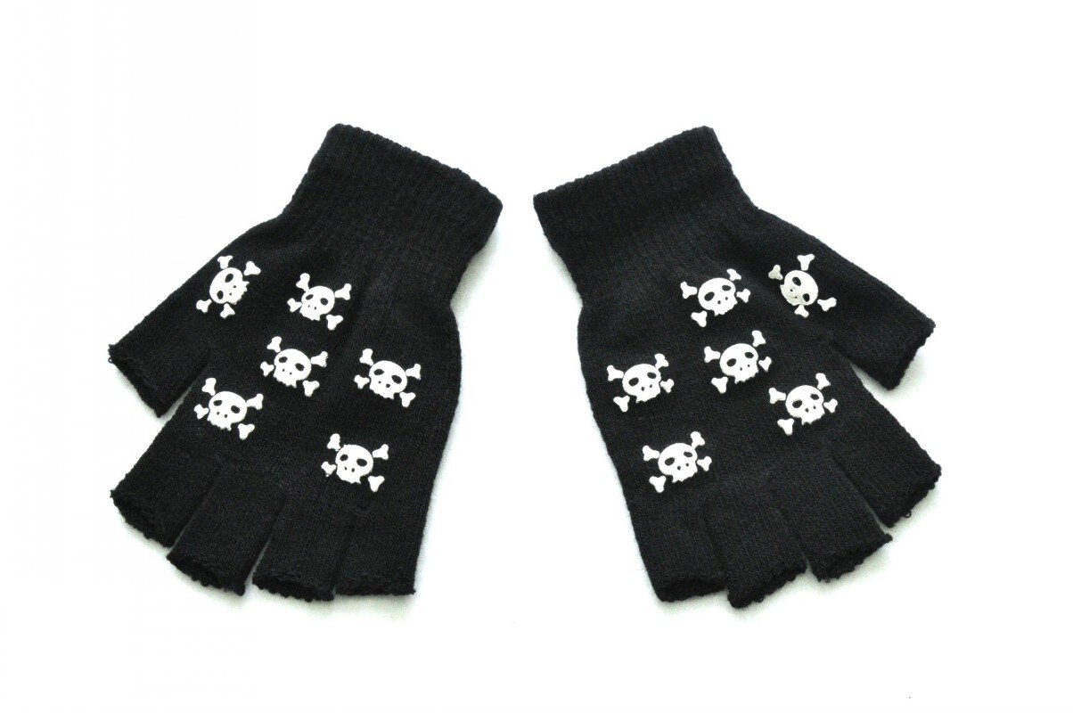 Unisex Adult Halloween Skeleton Skull Half Finger Gloves Glow In The Dark Fingerless Stretch Knitted Winter Mittens: 03