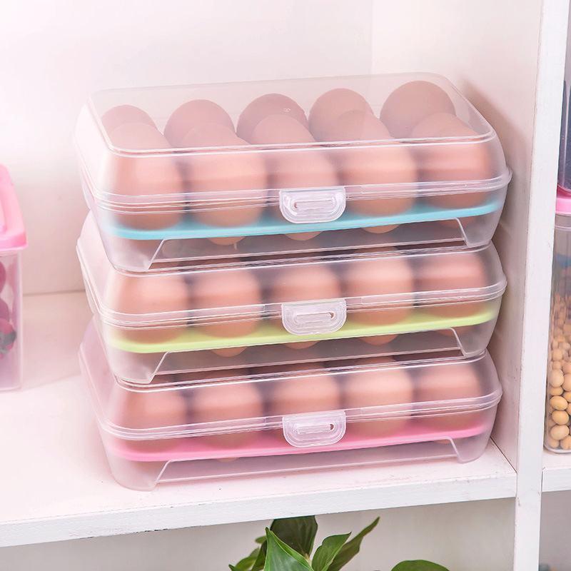 Oppbevaringsbeholdere i plast skuff organiseringsboks plastboks med lokk oppbevaring egg kjøleskap kjøkken organiseringsskuff eggebrett: 15 celler - tilfeldig