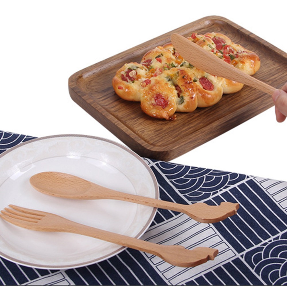 1/3 PCS Wooden Spoon Bamboo Kitchen Cooking Utensil Animal Fork Pattern Kids Spoon Eating Tool Soup-Teaspoon Tableware Catering