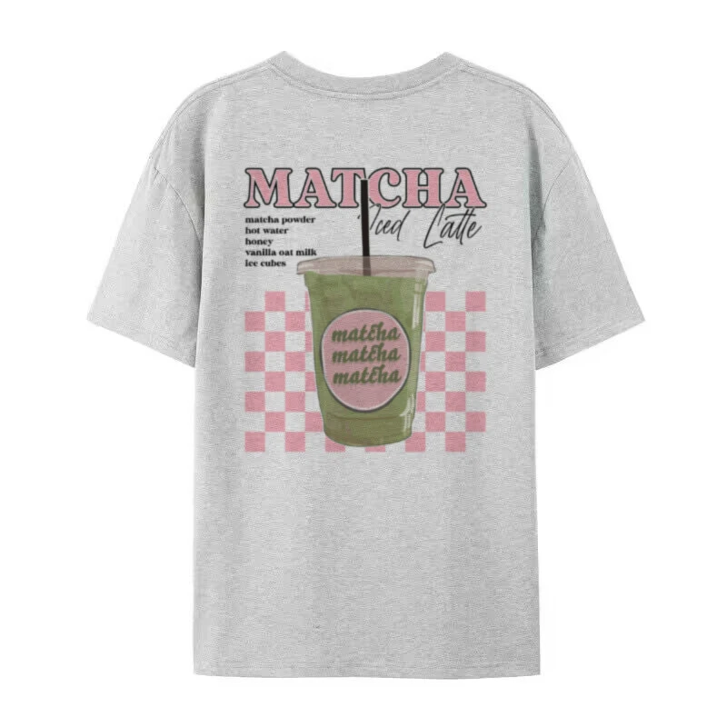 Y2k Esthétique Matcha Latte Dos Imprimé T-Shirt Mignon Matcha Amant T-Shirt Egirl Lâche Rétro Haut Femmes Vêtements De: XXL / GRIS