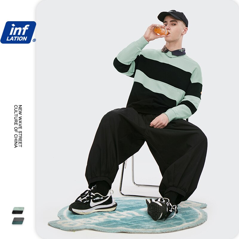 inflacja mężczyźni kontrastowa kolorowa bluza Streetwear 2020 raglanowa rękaw tkanina polarowa luźna bluza męska jesień sweter 9649W