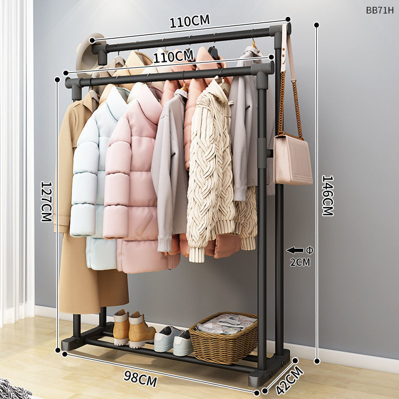 Clothes Rack Bold Single Rod Balcony Drying Rack Coat Rack Clothes Organizer: F100cm black double