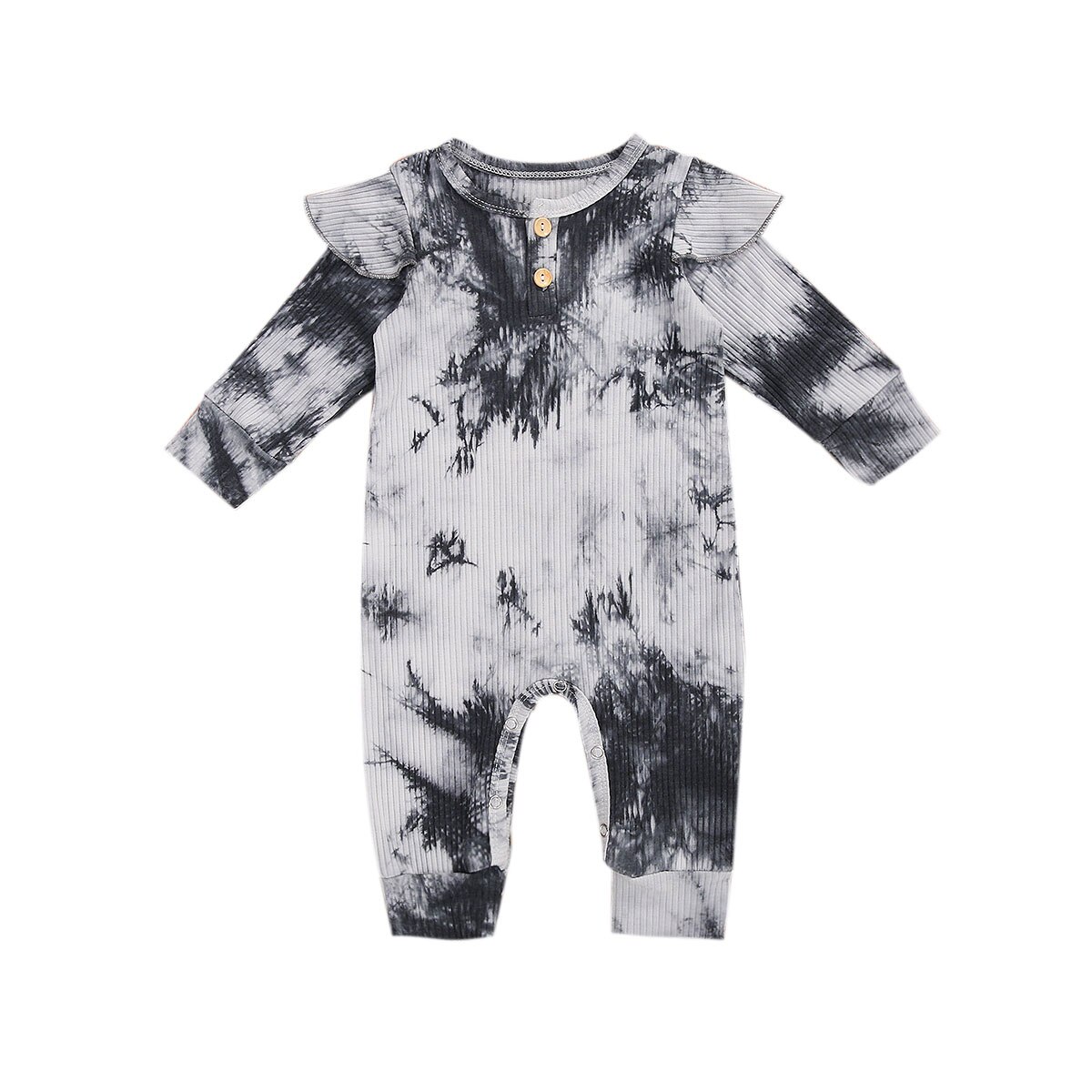 Focusnorm Tie-Dye Gedrukt Baby Meisjes Jongens Rompertjes Lange Mouwen Kleurverloop Knop Geribbelde Sluiten Lente Kleding: Black / 24M