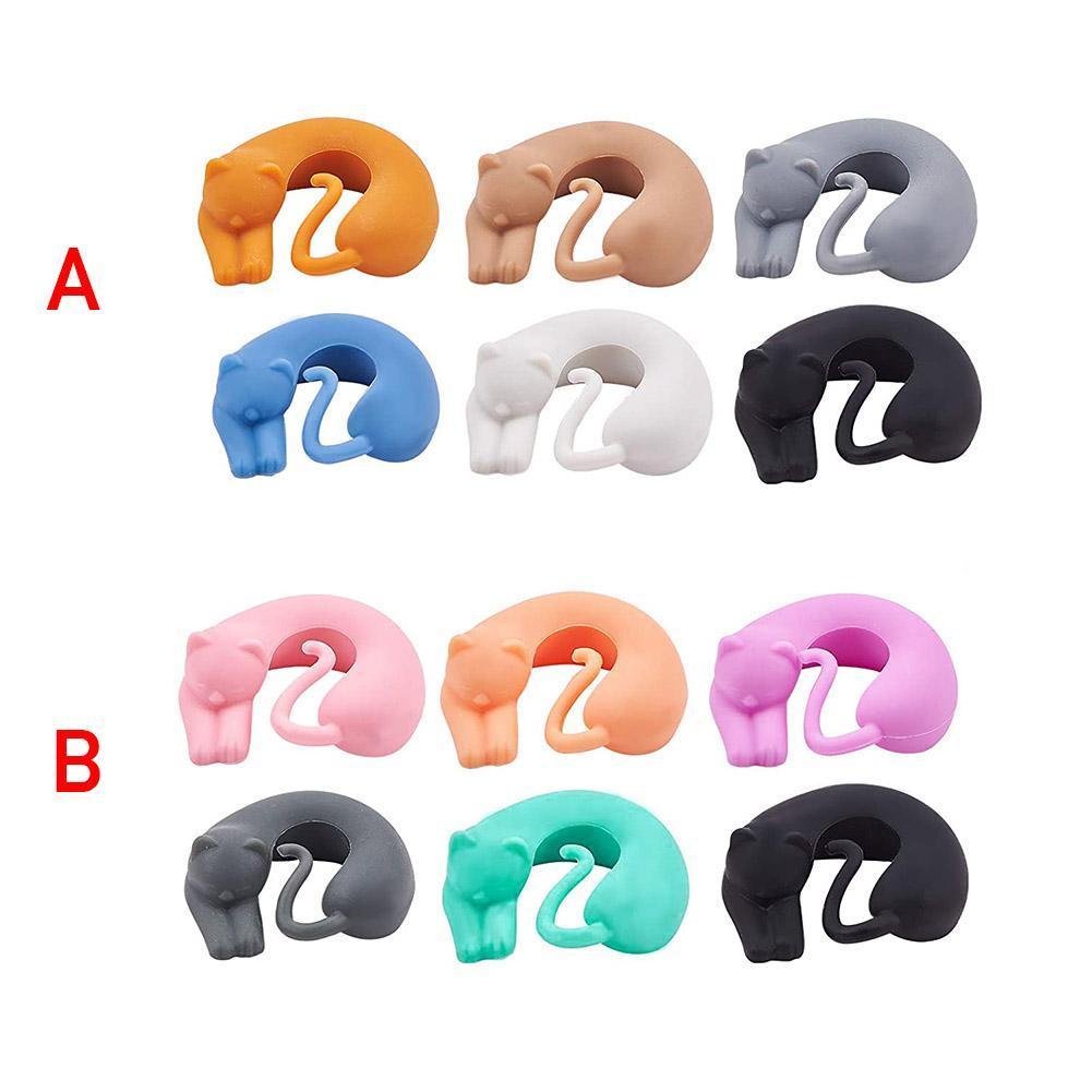 6 unids/set gato marcador para vaso de vino animales de silicona vacaciones DIY Copa etiquetas de decoración suministros forma Sti E3U1