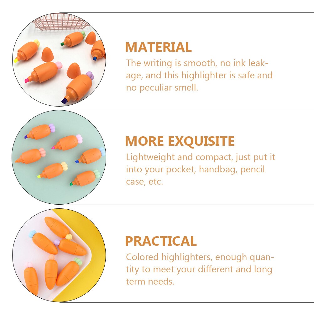 3Pcs Cartoon Highlighters Portable Mini Adorable Fluorescent Pens Students Highlighters