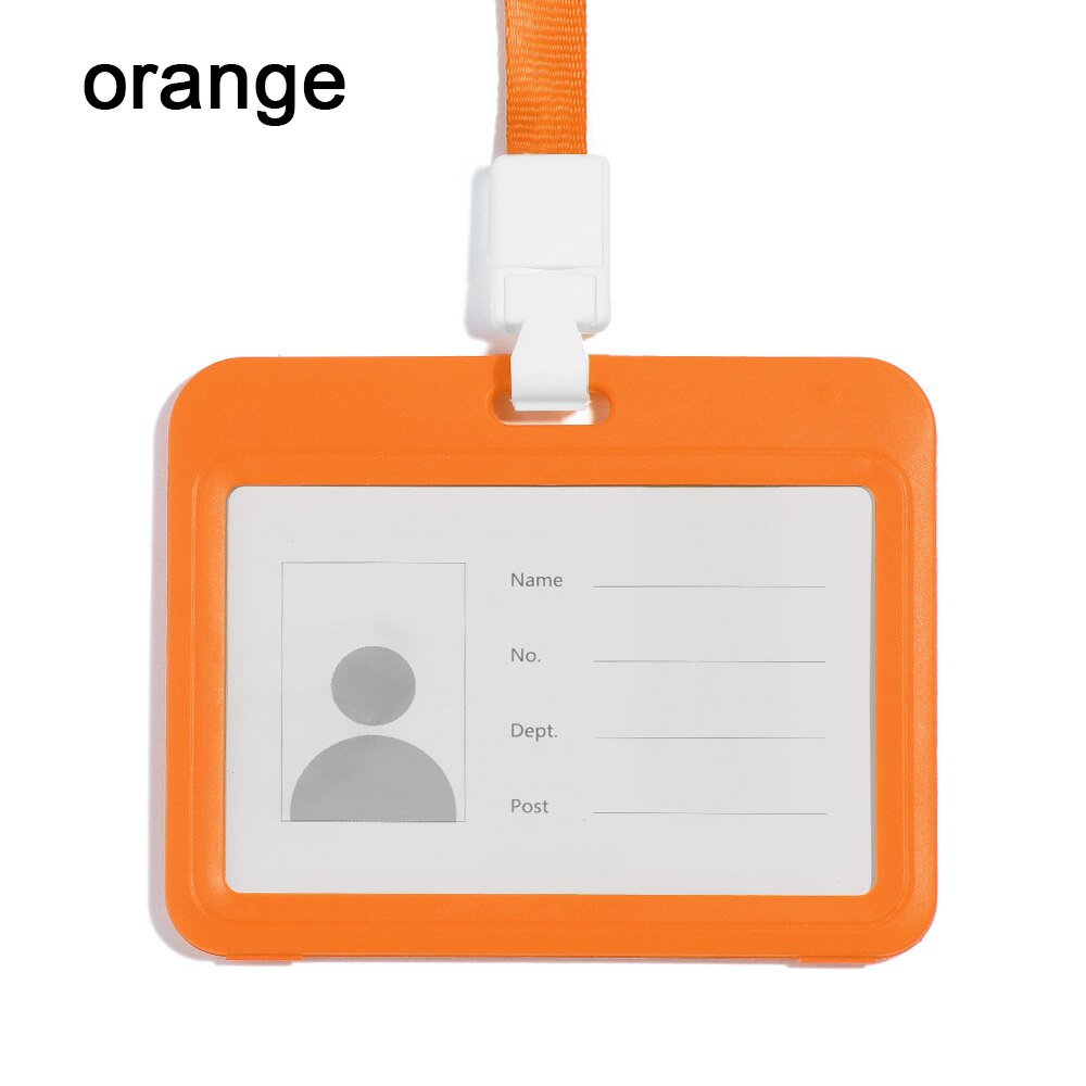 Dubbelzijdig Transparante Kaarthouder Met Lanyard Horizontale Stijl Dwarse Plastic Mouwen Badge Kaarthouder Card Protector: orange