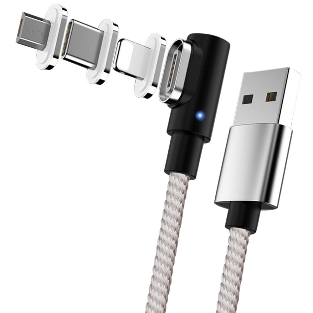 Magnetische Usb-kabel Voor Iphone/Micro Usb & Type C 3A Snelle Opladen Lader Data Kabel QC3.0 Voor Huawei xiaomi Magneet Usb C: Zilver