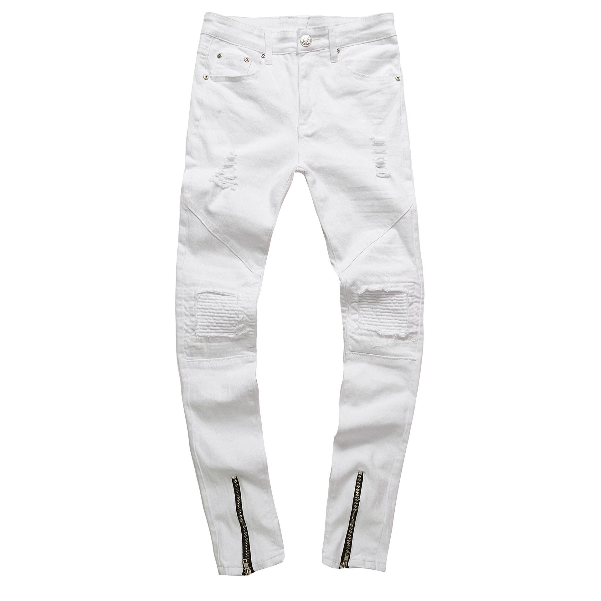 Mens White Ripped Jeans Broek Met Gaten Super Skinny Slim Fit Vernietigd Verontruste Denim Joggers Broek Voor Mannelijke