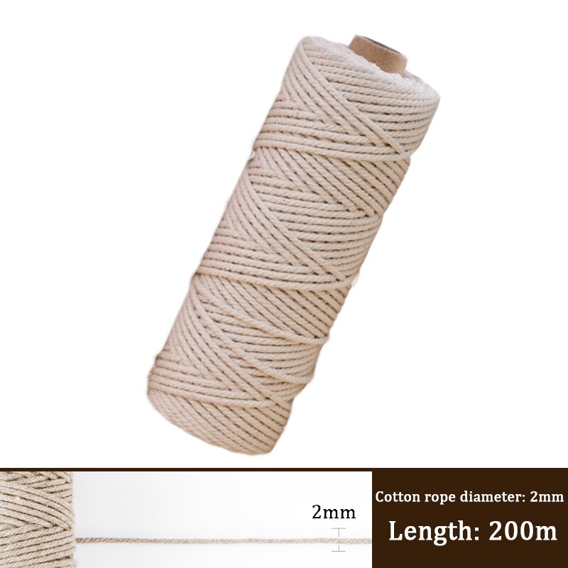 3mm 4mm 5mm 6mm Macrame Rope Twisted String Cotton Cord For Handmade Natural Beige Rope DIY Home Wedding Accessories: 2mmx200m