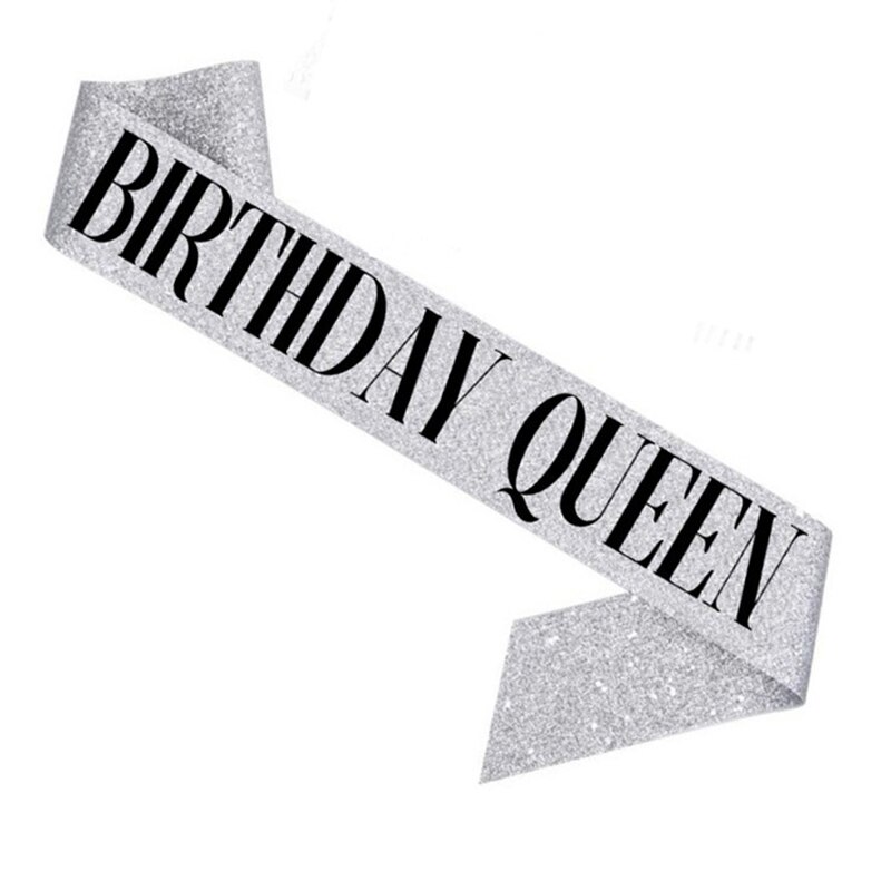 Pink Silver Gold Birthday Shoulder Strap Queen Birthday Banner Girl 18 20th Birthday Garland Happy Birthday Party Decor Adults: Light Grey