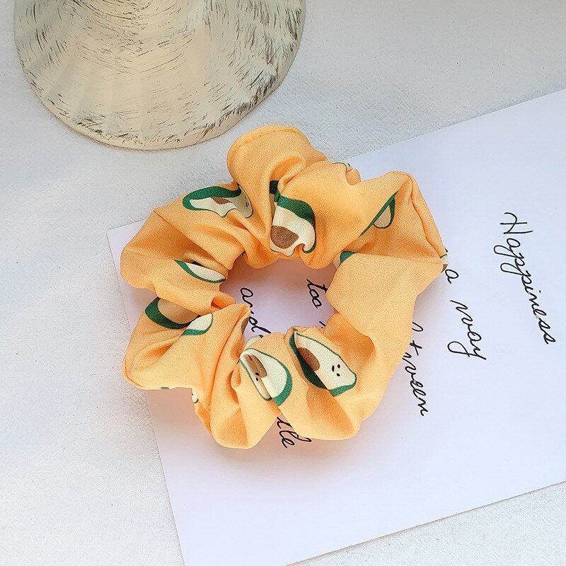 Afrodite satin scrunchie avocado mønster gummibånd hårbånd elastisk pandebånd kvinder piger hestehaleholder hår tilbehør: Gul