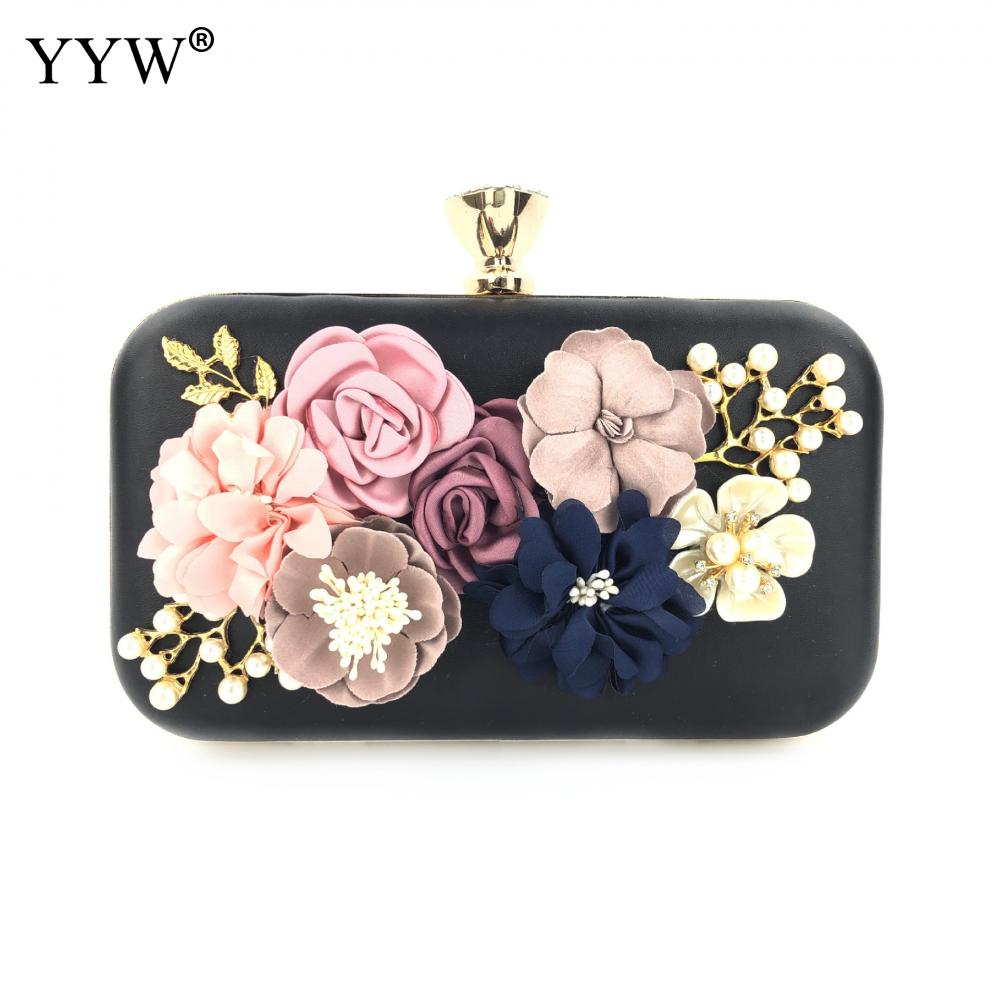 Royal Blue Crystal Evening Bags And Clutches With Flowers For Womens Party Wedding Prom Day Clutches Purse Wedding Bag: black