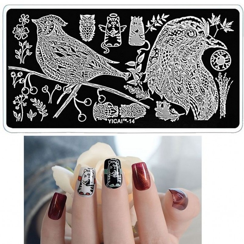 1Pc Yicai (014) nail Plaat Vogel Nail Platen Stempelen Cartoon Stijl Rechthoek Nail Plates Nail Art Stamp Sjablonen 014 #