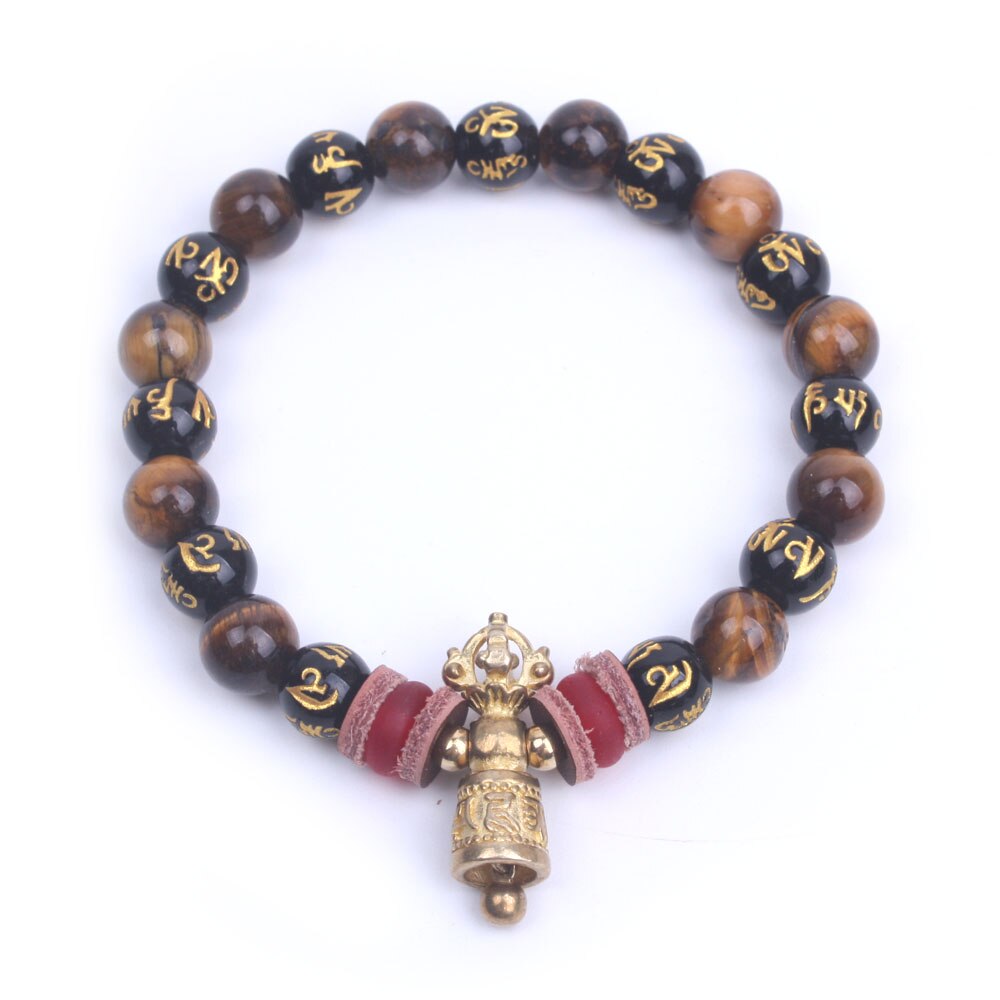 Tiger ogen met om mani padme hum kralen strand armband voor mannen & vrouwen Tibetaanse Boeddhistische Ghanta sieraden Lucky mala armband: Elastic rope