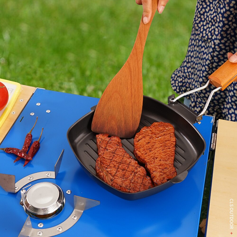 Outdoor Camping Frying Pan Ultralight Iron Steak Pot with Foldable Handle Outdoor Frypan Cooking Tableware Camping Pot