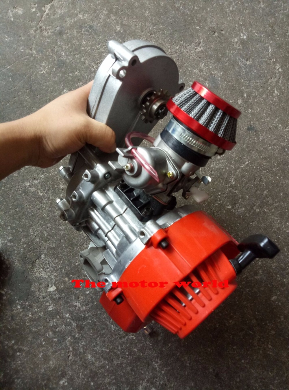 RED 49cc Engine 2-Stroke Pull Start Motor w/ Transfer Box For Mini Dirt Bike