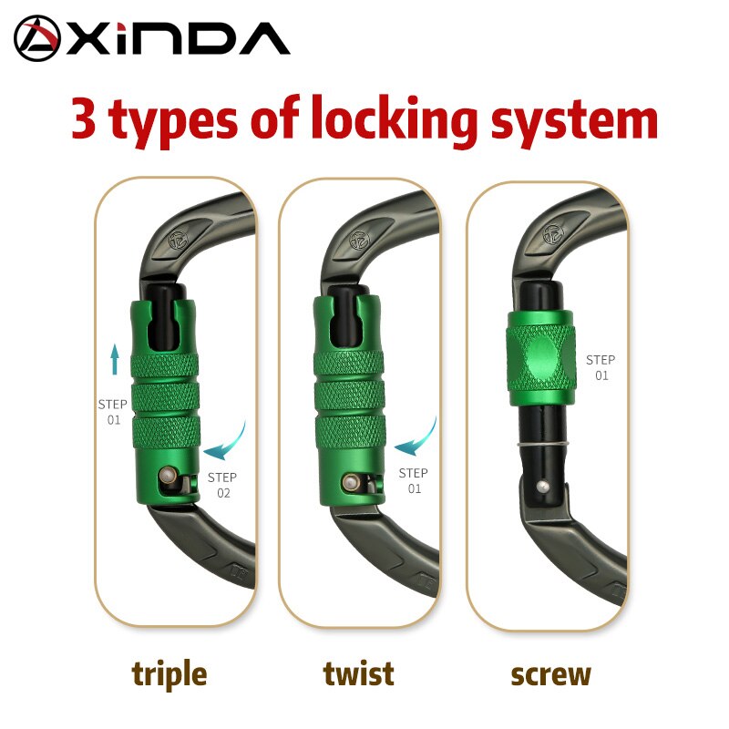 Xinda outdoor D-shape rock climbing carabiner aluminum mountaineering Screw Auto safety buckle climbing carabiner