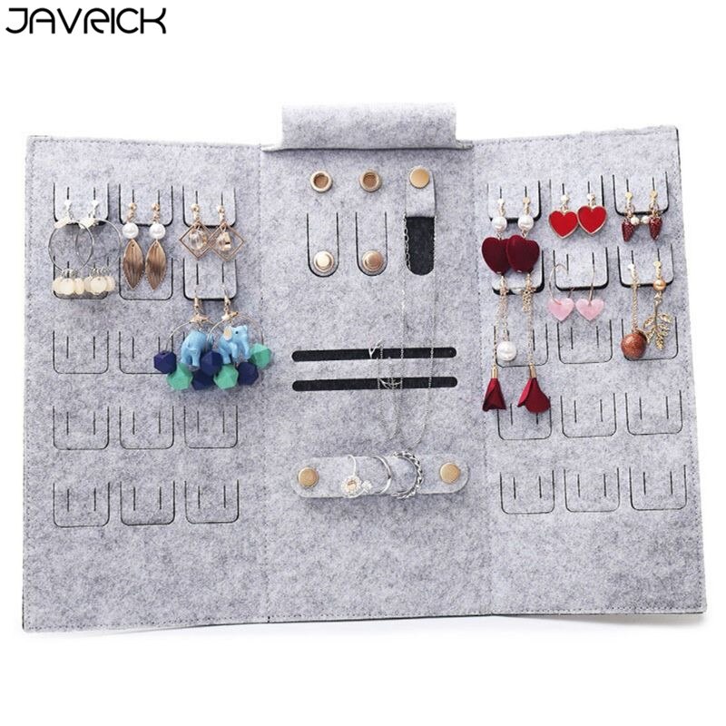 Portable Roll-up Felt Jewelry Roll Storage Bag Folding Travel Earrings Necklaces Bracelets Rings Container