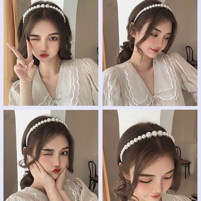 VKME Trendy luxurious Big pearl Headband for Women Bow Oversize Ball Hairband Hair Accessories Headwear