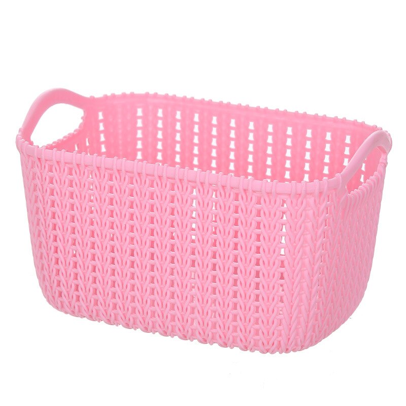 Imitation of the cane makes up receive basket plastic hollow out desktop clutter carrying basket bathroom clothes cosmetics: pink