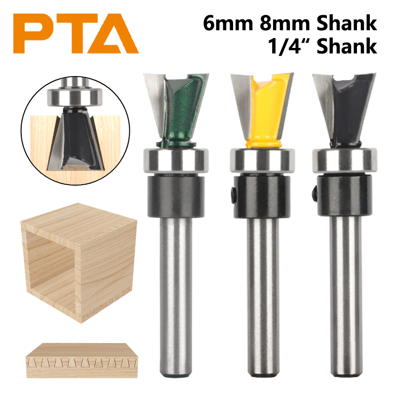 Brocas enrutadora de rodamiento inferior de broca de cola de milano de 6MM, 6,35 MM y 8MM para fresa de carburo para carpintería, fresa frontal de broca de madera