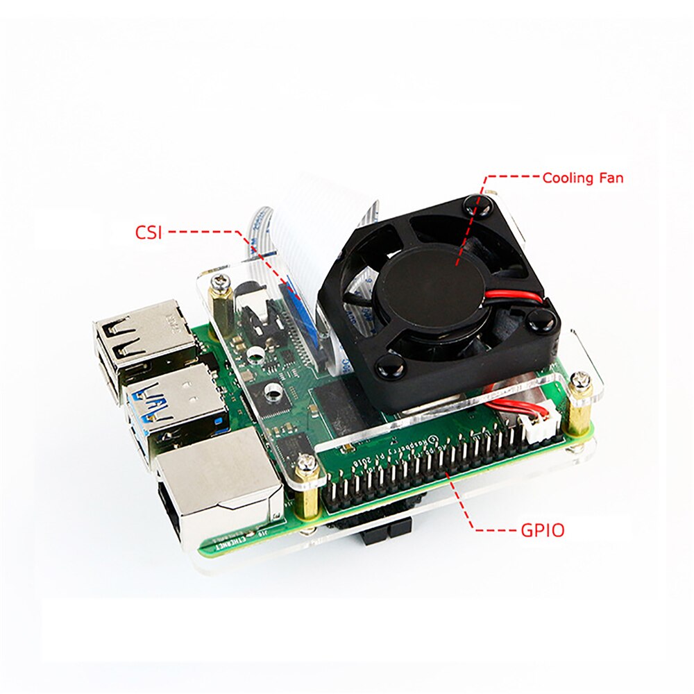 Camera Accessories Acrylic Shell Cooling Fan Tripod Radiator Rack Kit for Raspberry Pi 3B/3B+/4B