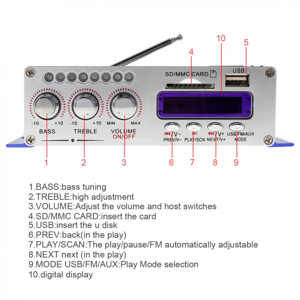 HY502 Digitale Display Hifi 2CH Auto Stereo Eindversterker Amp Ondersteuning Voor Ipod Usb MP3 Fm Sd Jack Ingang Met afstandsbediening