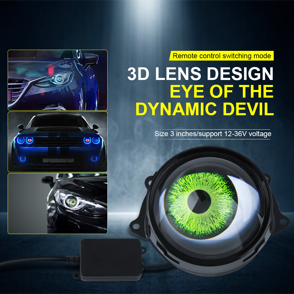 3-inch Devil's Eye LED Car Dynamic Lights Led Lens Retrofit Kits Assembly Auto Accessories Headlight 12V 24V With Remote Control