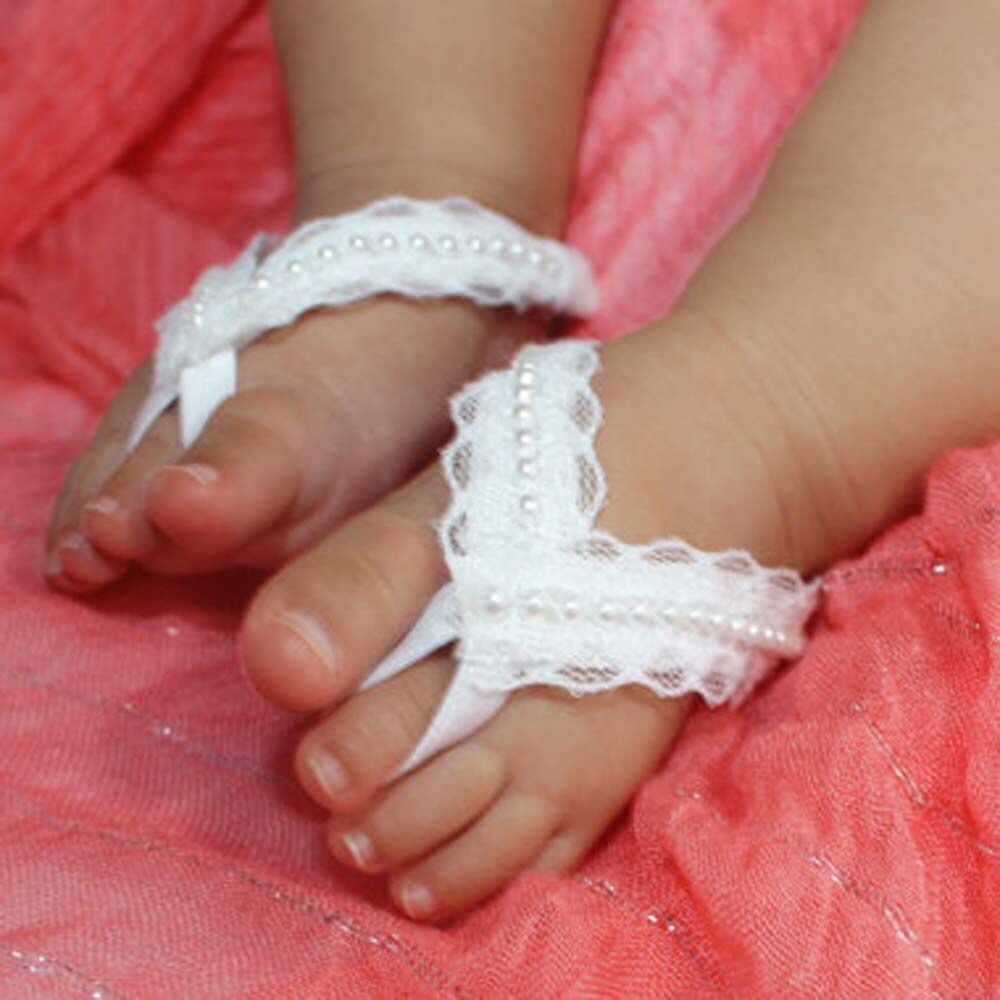 Baby pige blonder perle fod sko barfodet sandaler spædbarn pige lacy fod blomst perler strand sandaler foto rekvisitter