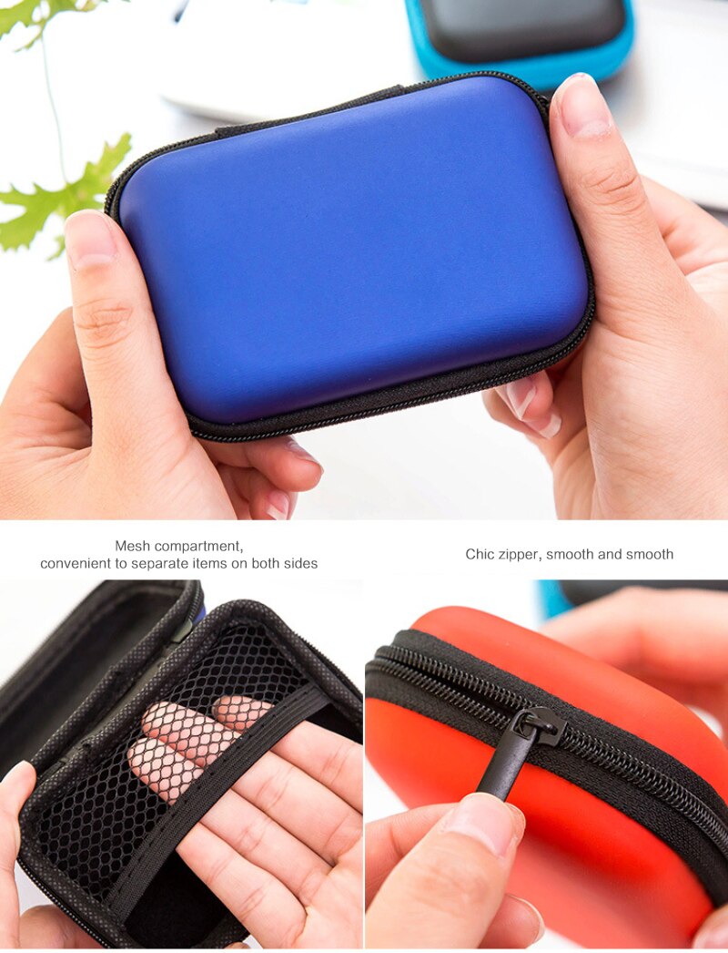 Mini Hard Headphone Case PU Leather Earphone Storage Bag Protective Case USB Cable Earbuds Pouch Box Earphone Accessories