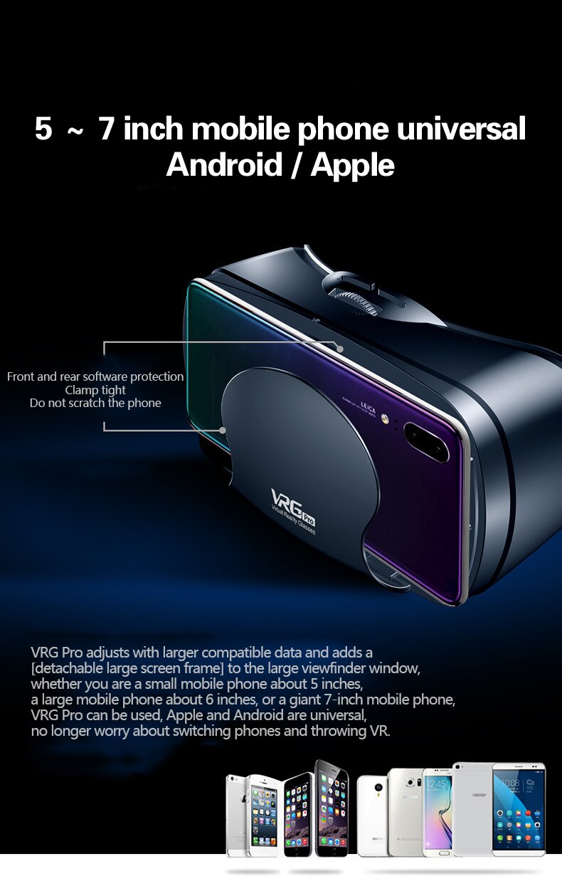 3D VR Glasses With Detachable Screen Headset Glasses Virtual-Reality 3D Stereo VR Glasses For 3.5-7 Inch Mobile Phone