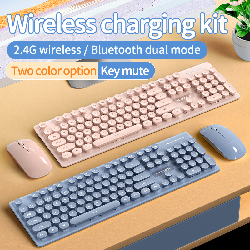 KM600 Draadloze Toetsenbord En Muis Combo Full Size 104 Toetsen Mute Toetsenbord 2.4G Draadloze Bluetooth Dual Modi Windows Pc ipad