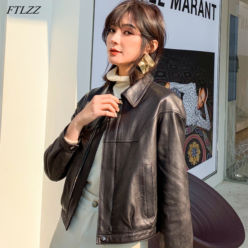 Lapel Zipper Cinched Leather Jacket