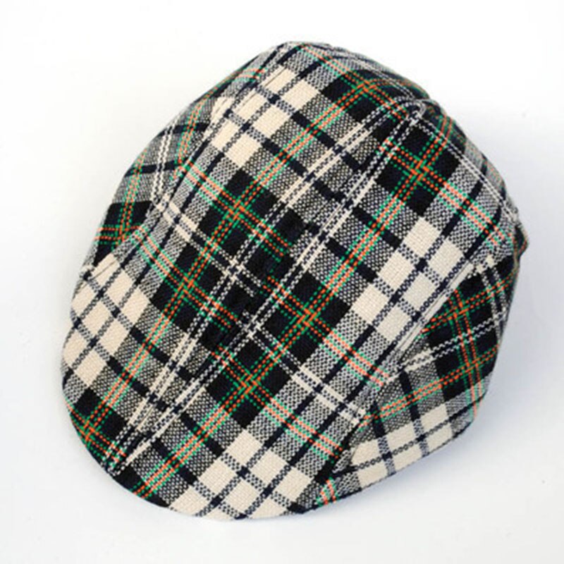 Klassisk gitterlinne bomullsberet hatt vår vinter mössa bekväm andas mössa för barn barn pojke 25*19*11cm