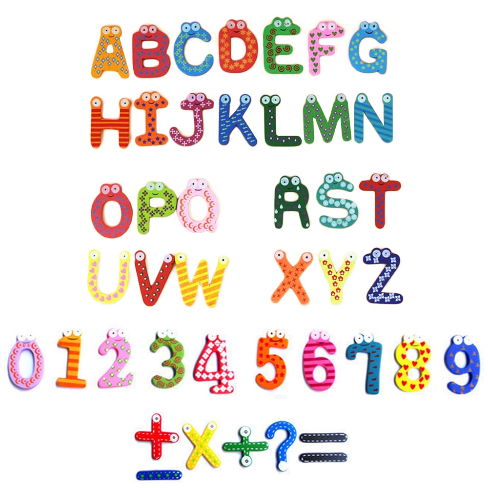 1 sæt træ køleskab magnet køleskab klistermærker tegneserie alfabet tal farverige børn legetøj til børn baby uddannelsesmæssige