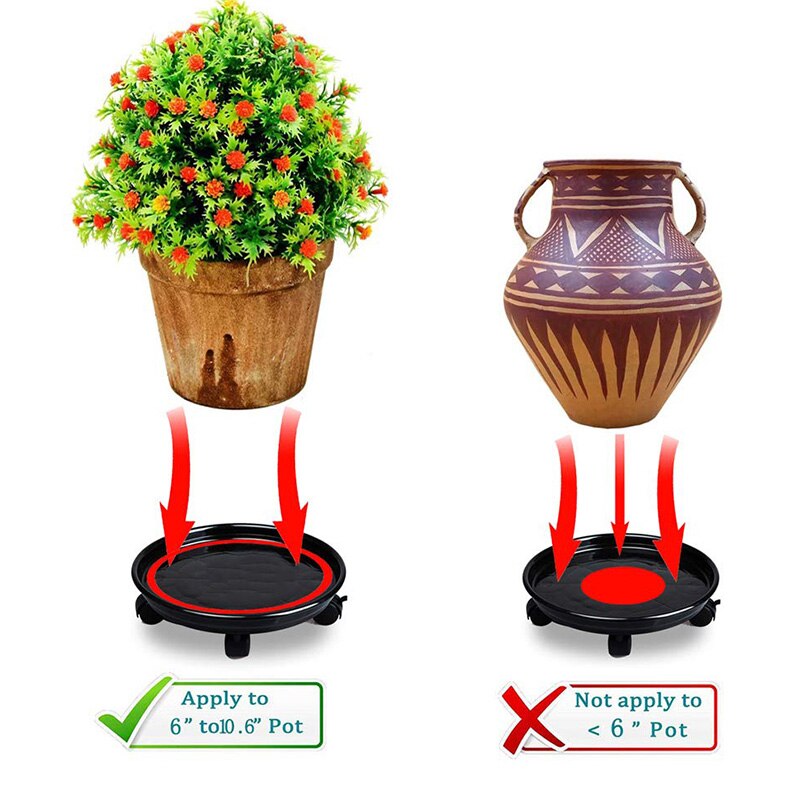 Innendørs utendørs plantevogn trillehjul rundt blomsterpottestativ på ruller dollyholder på hjul plante kraftig , 10.6 tommer, svart