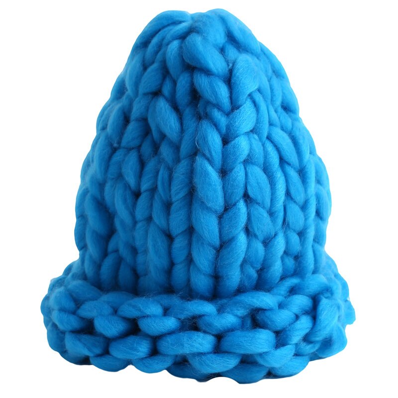 Women Winter Knitted Beanies Hat Thick Soft Warm Coarse Large Knitted Solid Hat Female Ice Ski Bonnet Hat: Blue