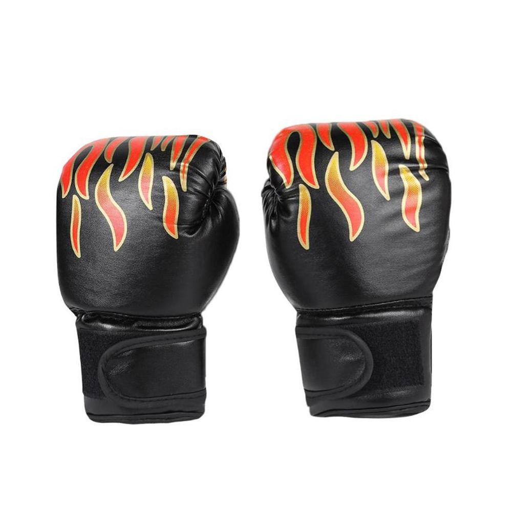 1 Pair Kids Children Boxing Gloves Flame Mesh Breathable PU Leather Flame Gloves Sanda Boxing Training Glove: YL192425-BK1