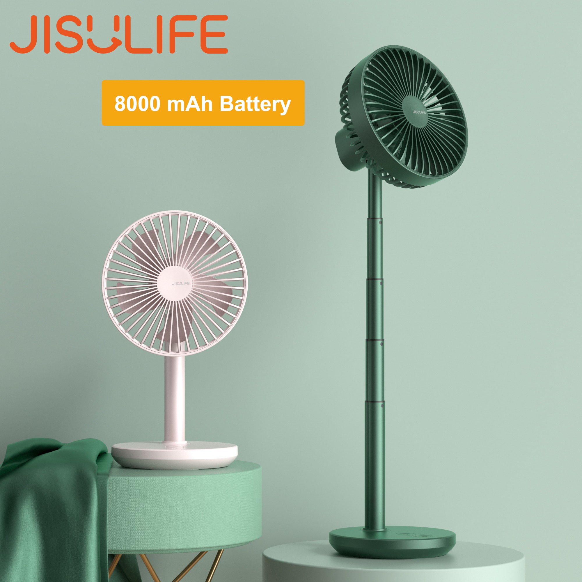 Jisulife Bureau Ventilator Ventilador Portatil Telescopische Vouwen Ventilator Voor Thuis Office 8000Mah Usb Stille Oplaadbare Vloer Fan