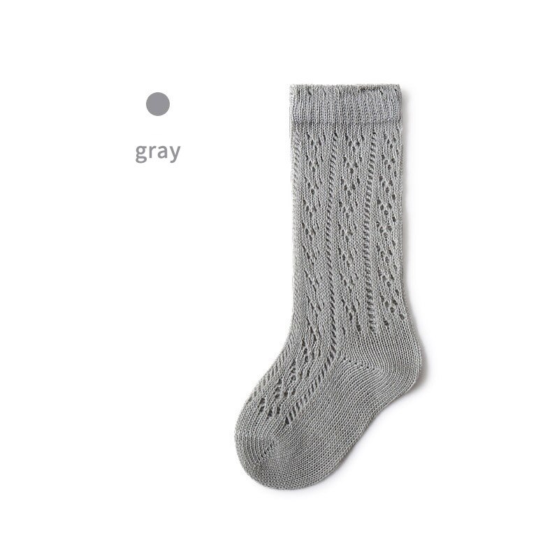 Chaussettes hautes en maille pour bébé fille, couleur unie, ajouré, longues, respirantes, pour enfant en bas âge de 1 à 3 ans: Gray