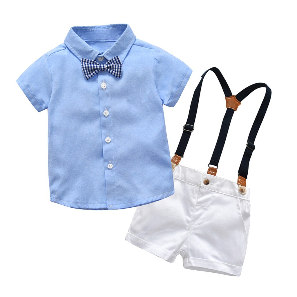 Niños bebés verano Caballero pajarita camiseta Tops + Pantalones cortos trajes ropa