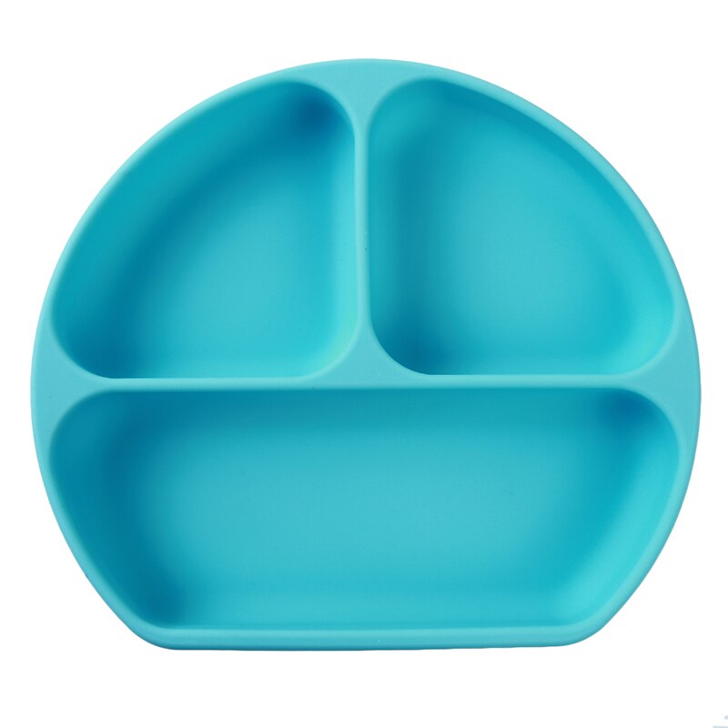 Baby Dishes Children's Section Smiling Silicone Plate With Suction Cup Strong Sticky Divided Silicone Food Plate: blue