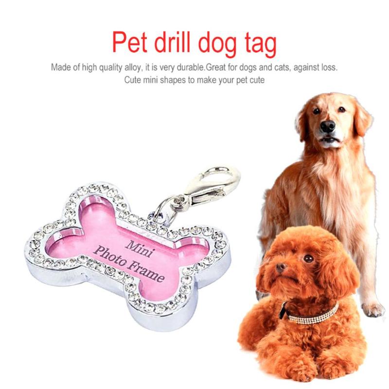 Mini etiqueta de identificación para mascotas, colgante con nombre, dirección, bricolaje, diamantes de imitación, tarjeta antipérdida para perros y cachorros, suministros para Collar para mascotas