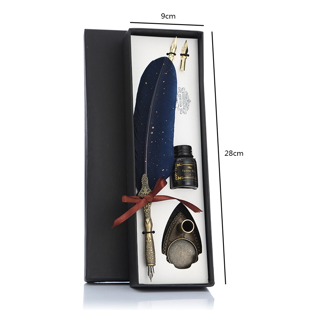 Vintage Calligraphy Feather Dip Pen Pen Handle 2 Nib Writing Ink Set Quill Fountain Pen Writing Set Birthday/Xmas