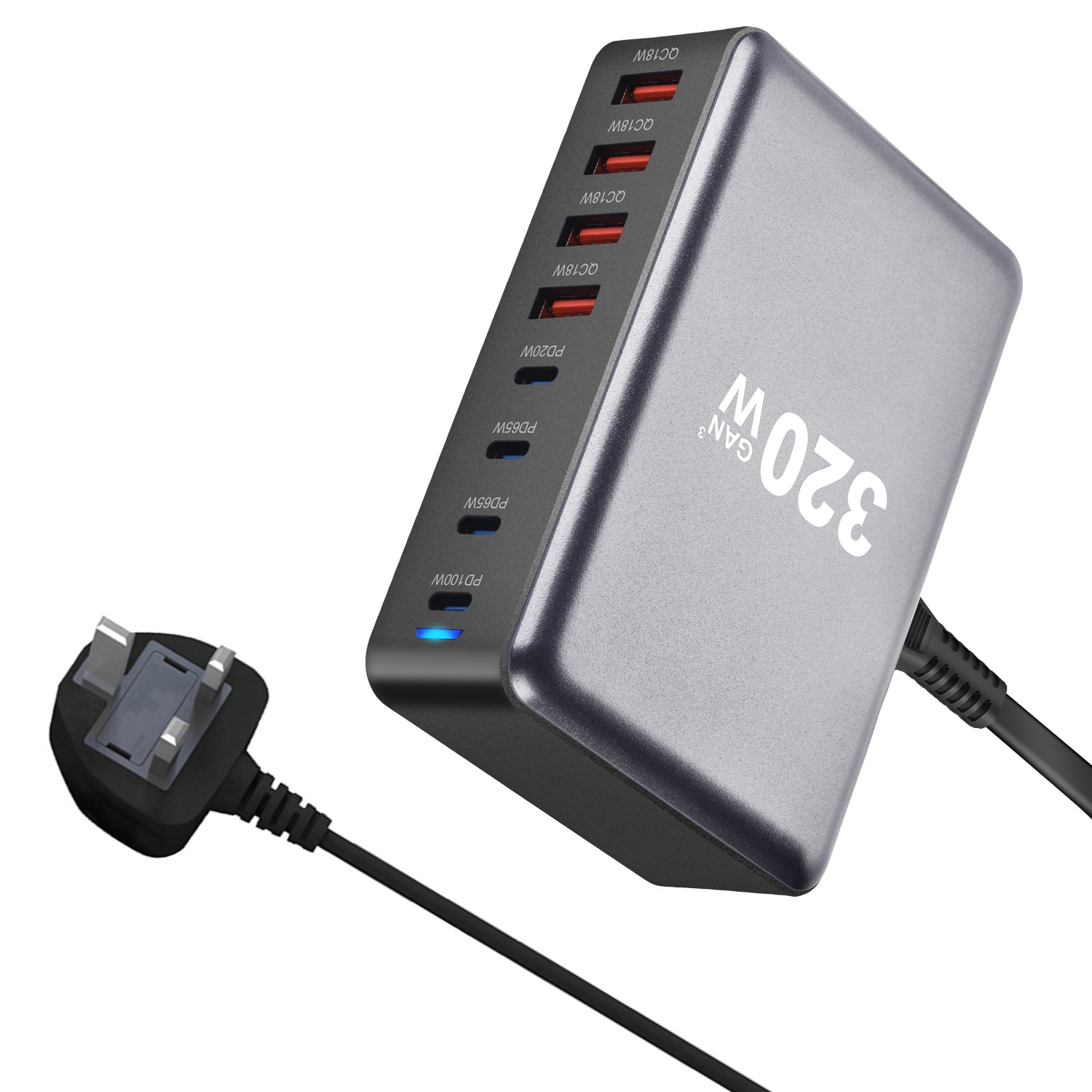 Cargador GaN de escritorio rápido USB C de 320W, cargador PD USB tipo C de 8 puertos, carga rápida 3,0 USB tipo C, cargador rápido para móvil: BR