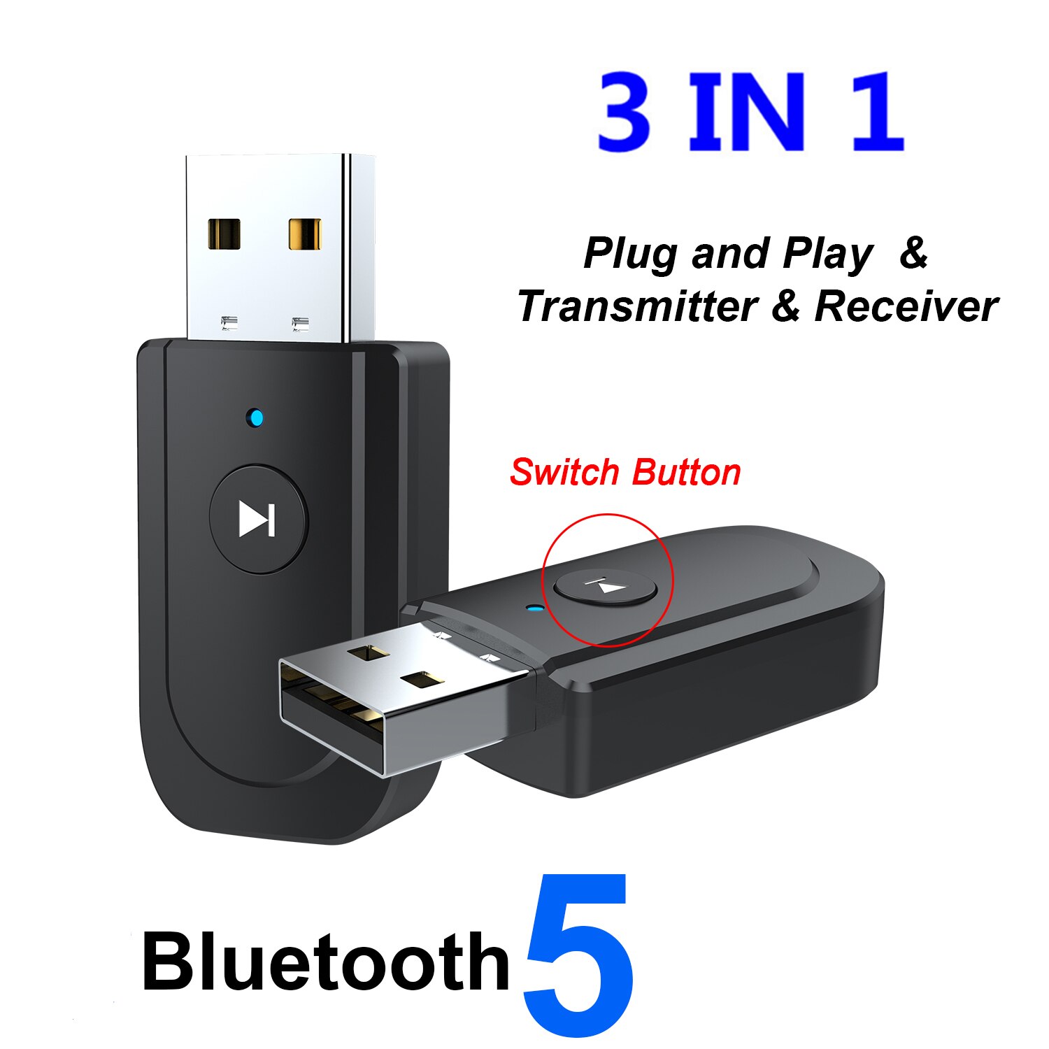 3 in 1 usb bluetooth sender modtager adapter usb bluetooth 5.0 o modtager til computer tv højttalere
