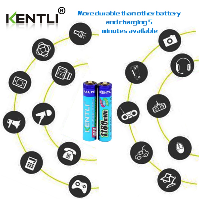 KENTLI 8 pièces pas d'effet mémoire 1.5 v 1180mWh AAA au lithium polymère li-ion piles rechargeables aaa batterie