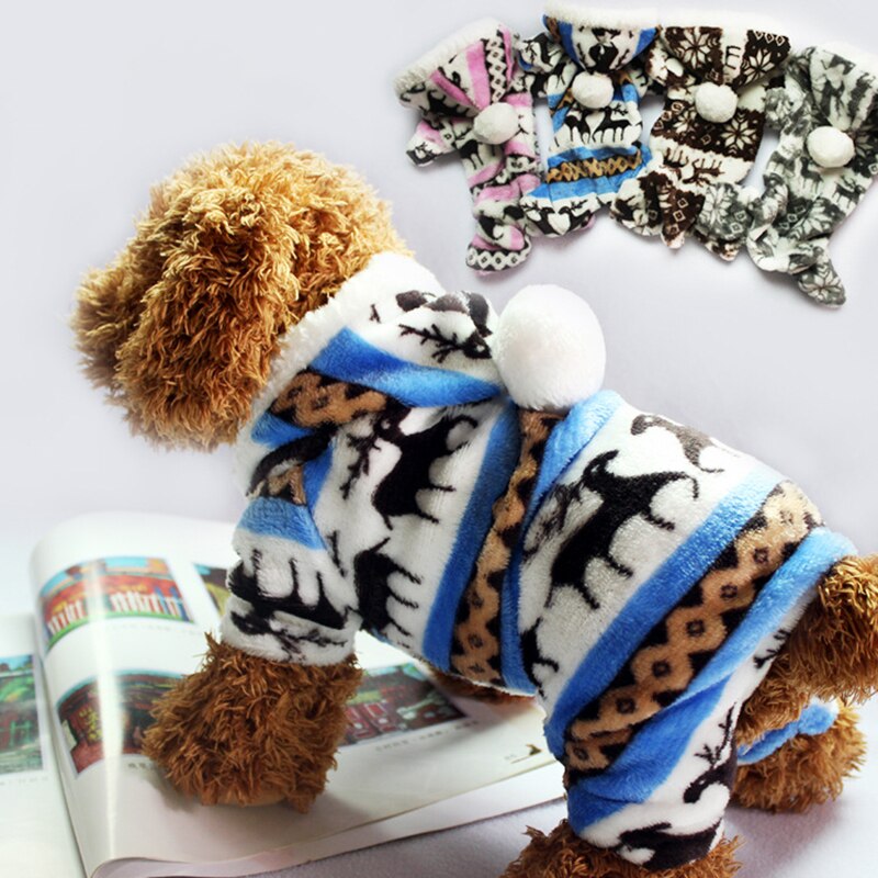S/M/L/XL/XXL Coral Velvet Cold-proof Pets Dog Winter Cotton Coat Warm Small Deer Patterns Pet Dog Puppy Clothes