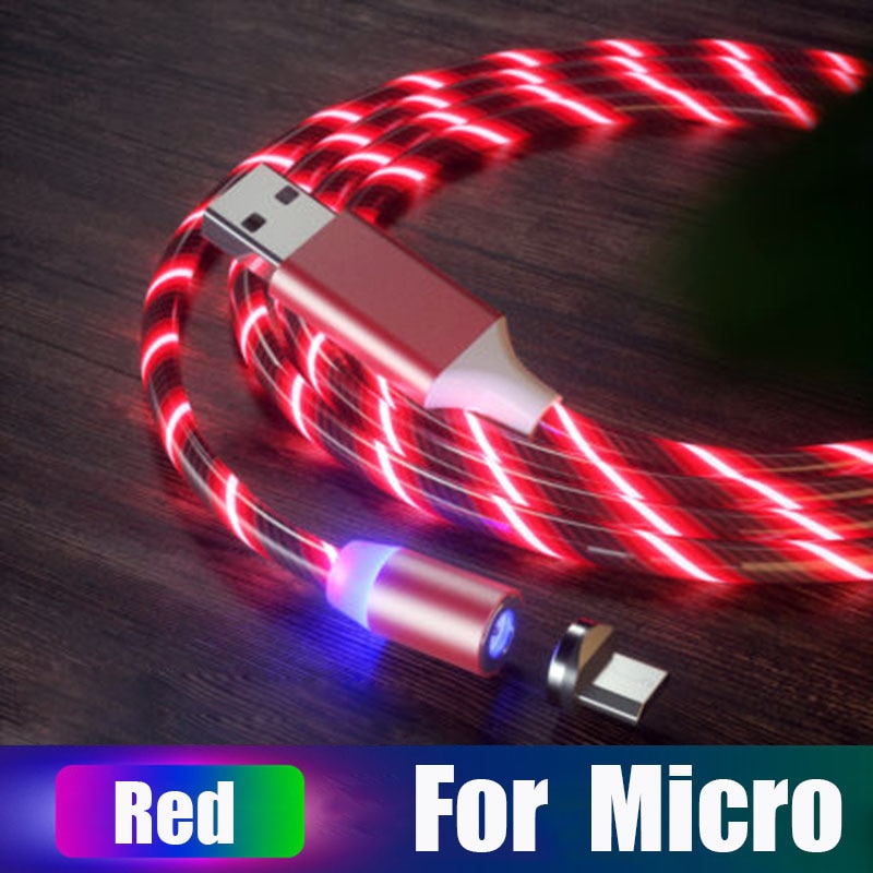 Lasaie Bunte Fließende Licht LED Magnetische Kabel Mikro USB Typ C Kabel Schnelle Ladung Magnetische Ladegerät Kabel für iPhone Xiaomi: rot Pro Mikro / 2m